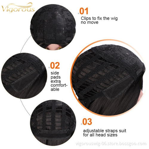 Black Synthetic Straight Long Wavy Hair Wig Middle Part Heat Resistant Fiber No Lace Wig for Women Natural Looking High Quality
